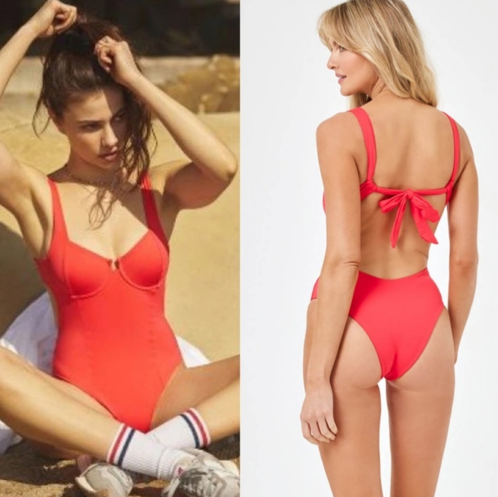 Nwt L*Space Kendal Underwire Tie Back One Piece Swimsuit In Hot Cherry Xl New